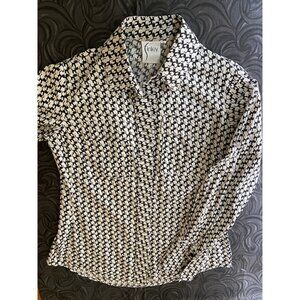 Finley: Black cat patterened shirt. Cream and black long sleeve shirt, Size S